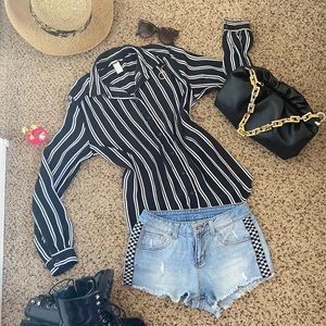 White and Black Stripes H&M blouse